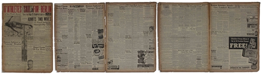 ''The Afro-American'' Newspaper From July 1936 -- ''17 ATHLETES SAIL FOR BERLIN'' in Red At Top of Front Page